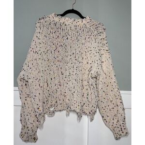 MAIN STRIP Sweater Women's  Sz M Loose Knit Distressed‎ Confetti Pom Pom